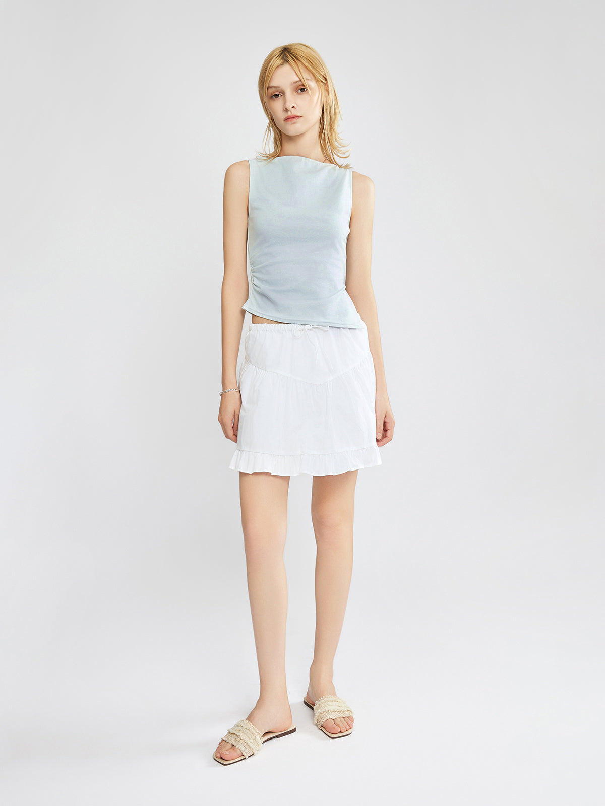 Ruched Side Asymmetrical Hem Sleeveless Top