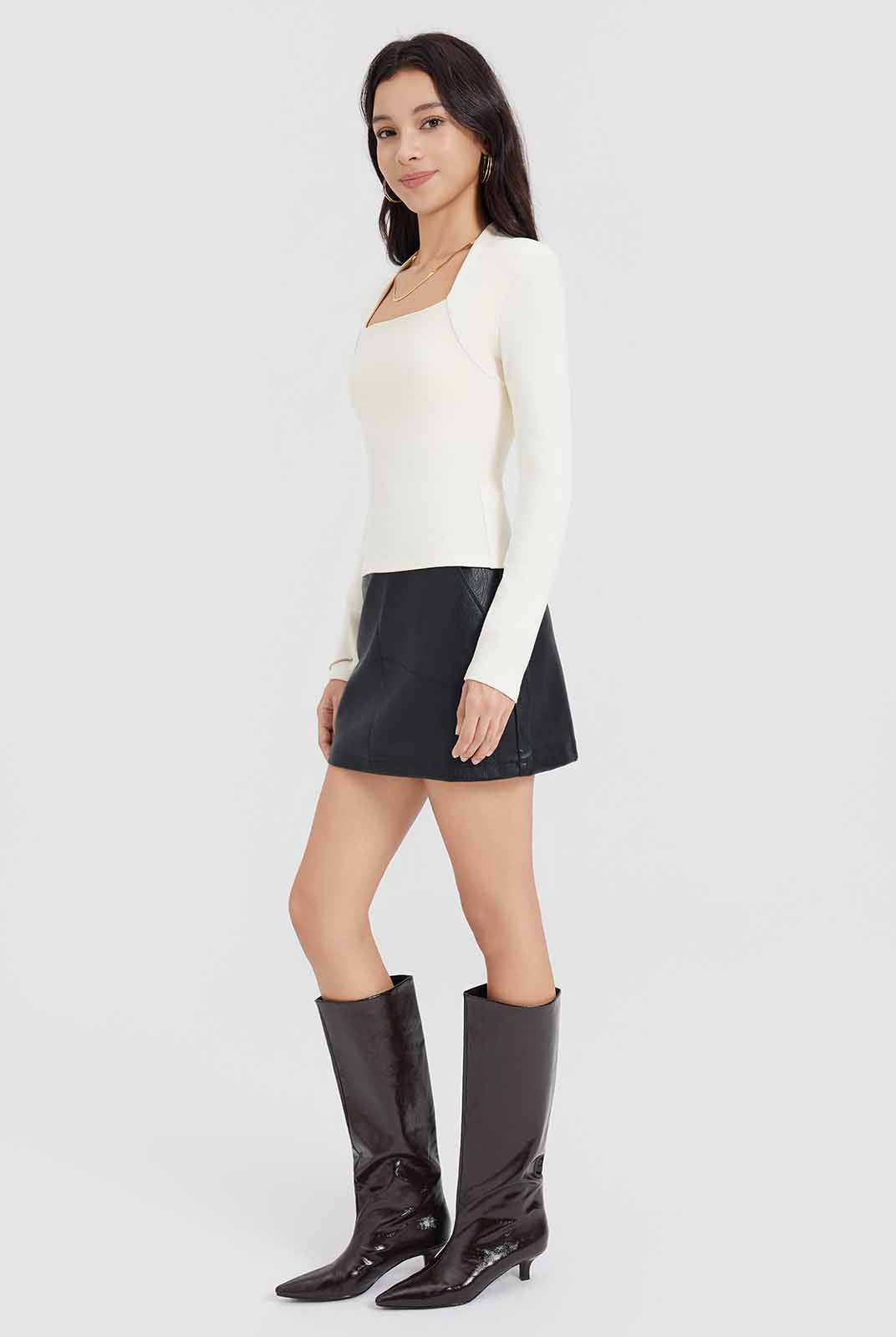 ASOBIO Square-Neck Fitted Longsleeve Top