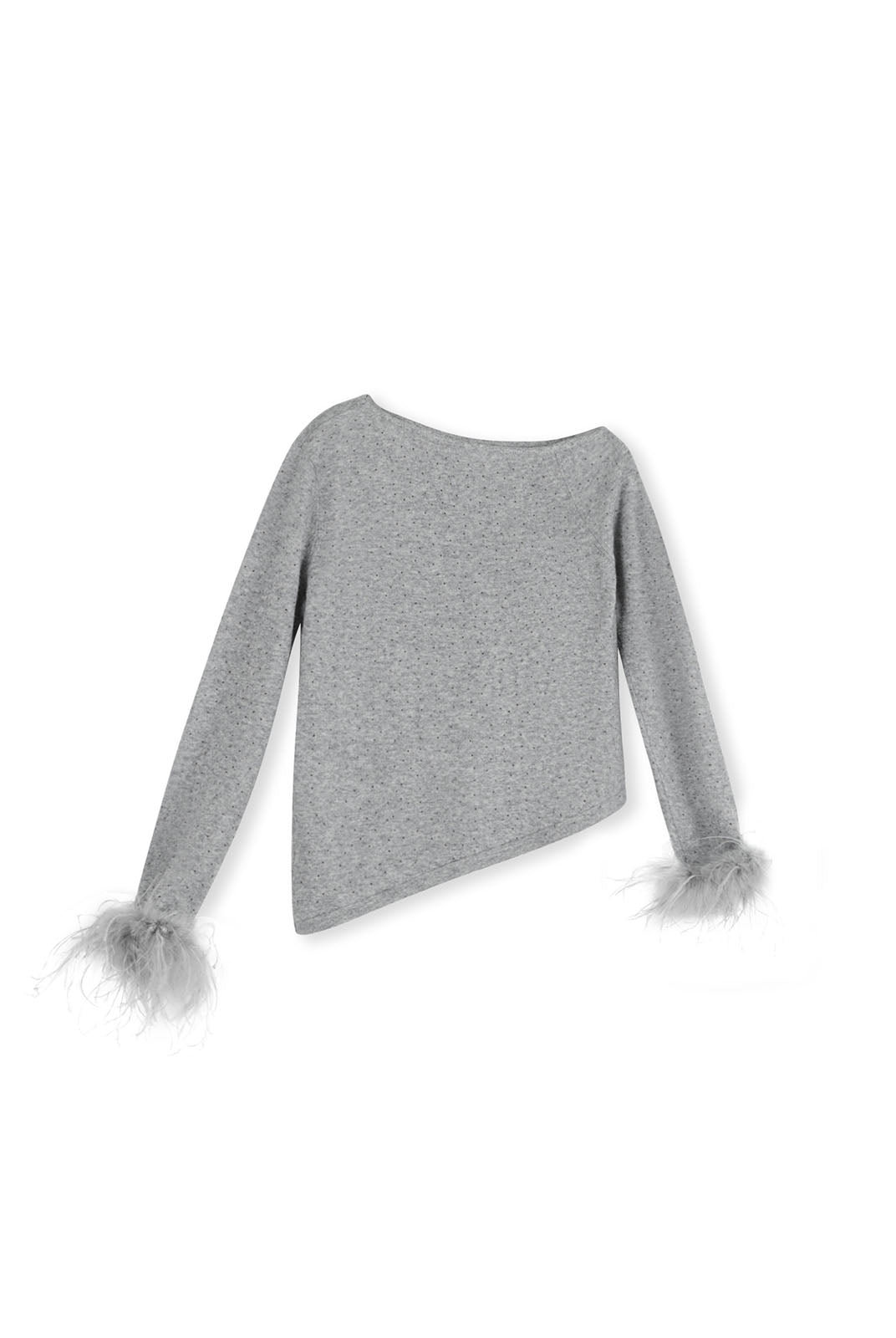 ASOBIO One-Shoulder Crystal Knit Sweater with Feather Cuffs