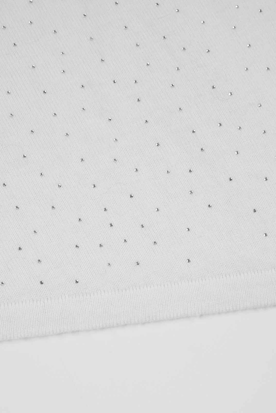 ASOBIO One-Shoulder Crystal Knit Sweater with Feather Cuffs