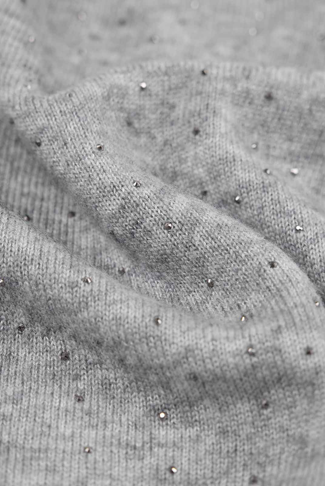 ASOBIO One-Shoulder Crystal Knit Sweater with Feather Cuffs