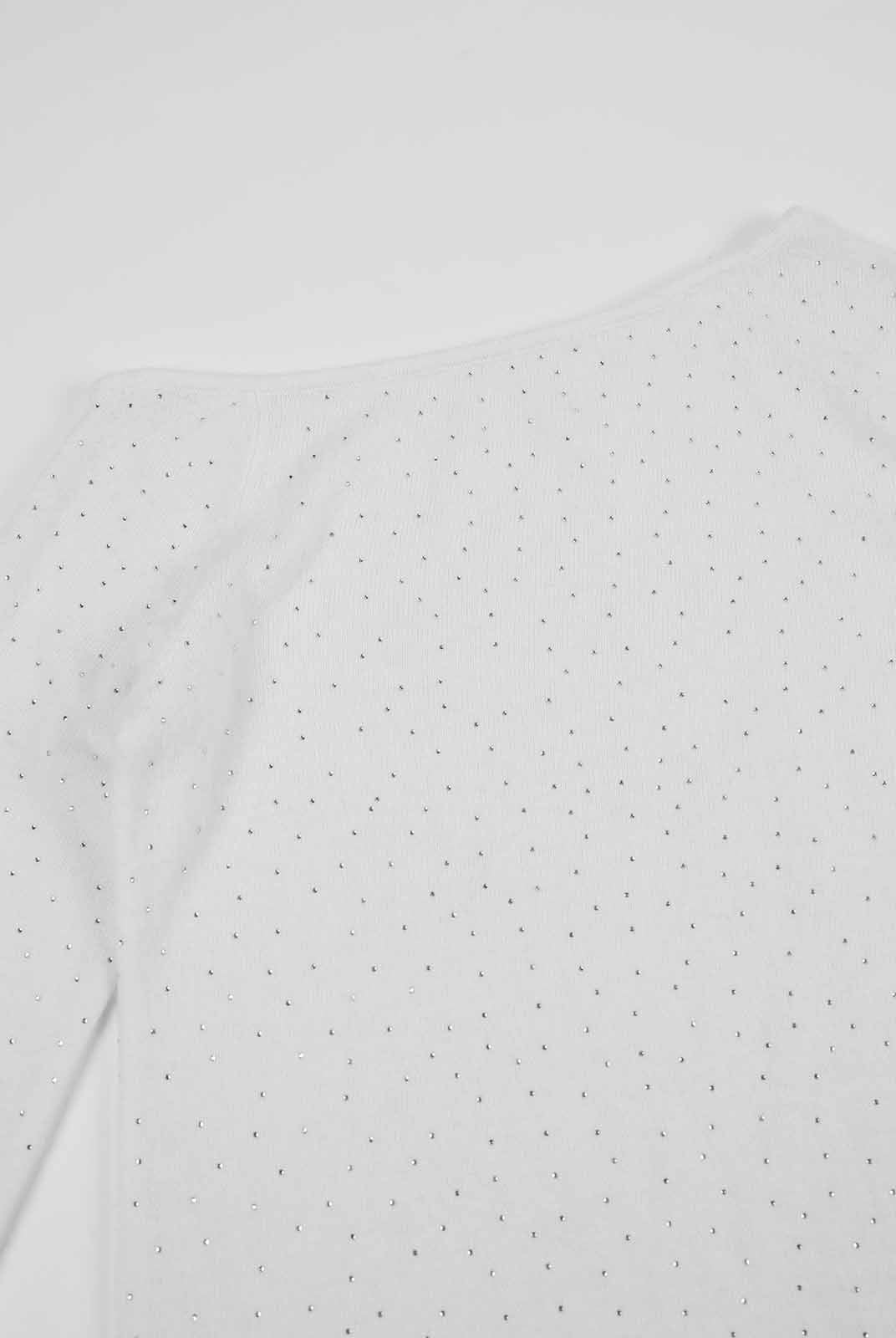 ASOBIO One-Shoulder Crystal Knit Sweater with Feather Cuffs