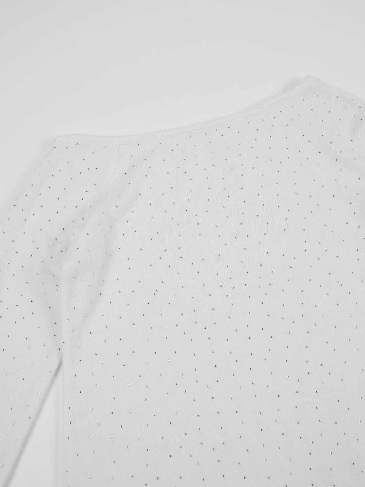 ASOBIO One-Shoulder Crystal Knit Sweater with Feather Cuffs