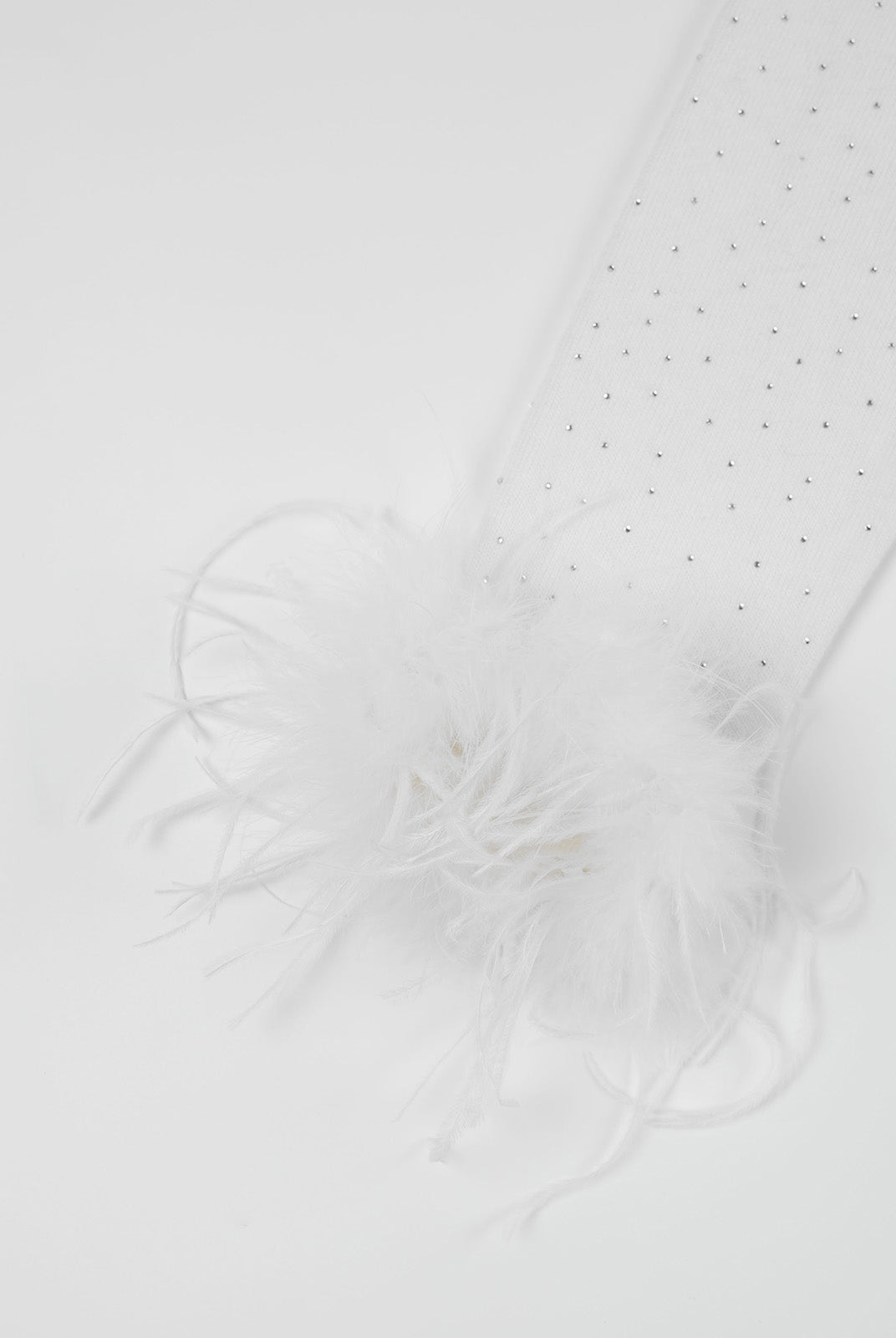 ASOBIO One-Shoulder Crystal Knit Sweater with Feather Cuffs