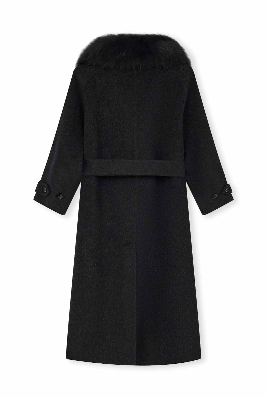 ASOBIO Wool Coat with Detachable Fox Fur Collar