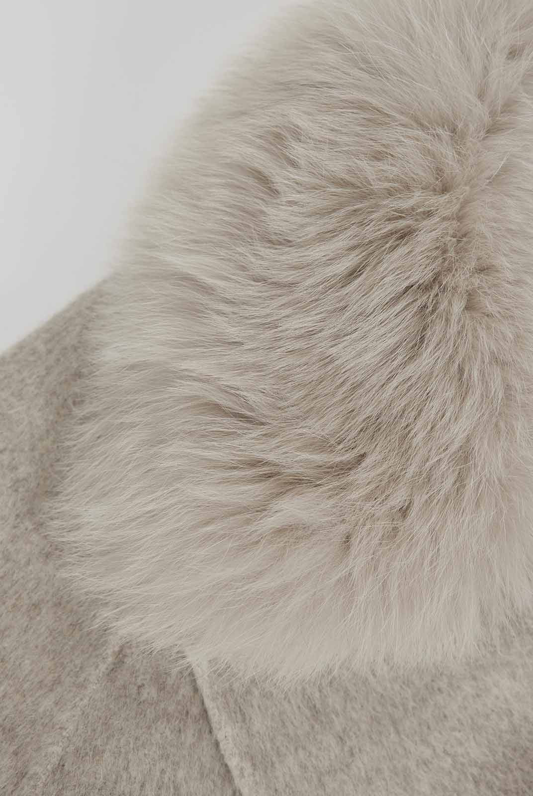 ASOBIO Wool Coat with Detachable Fox Fur Collar