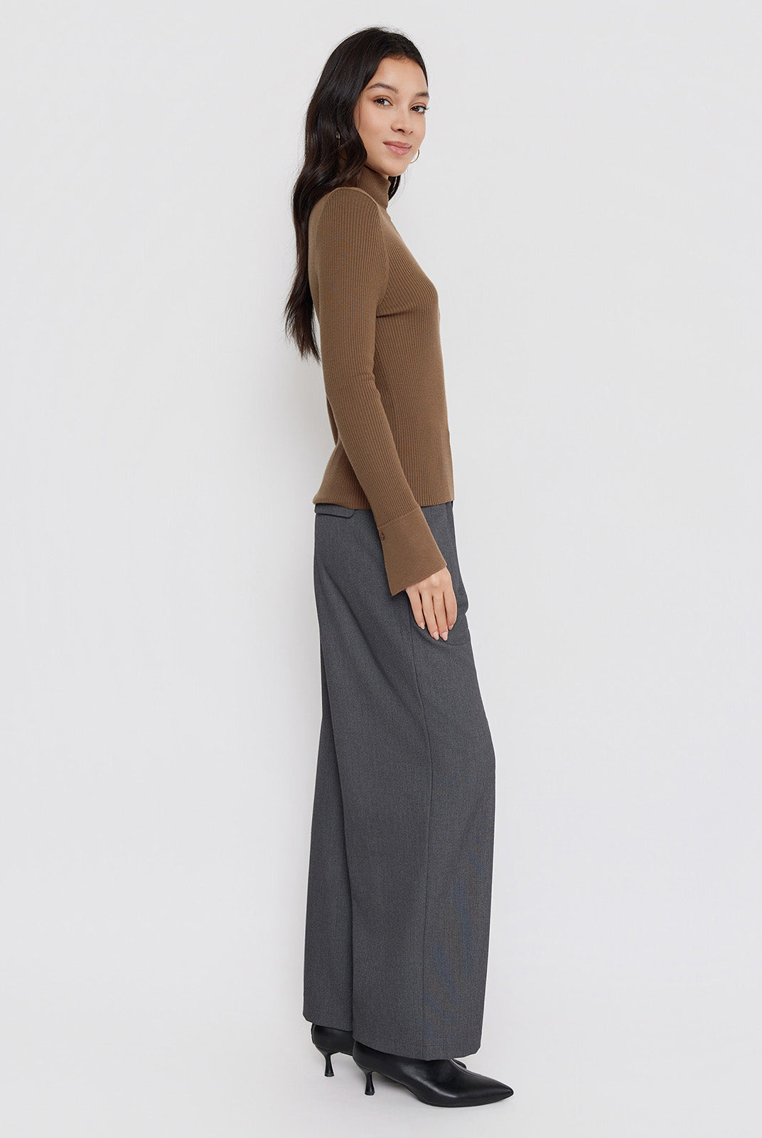 ASOBIO Wool-Blend Pleated Wide-Leg Pant