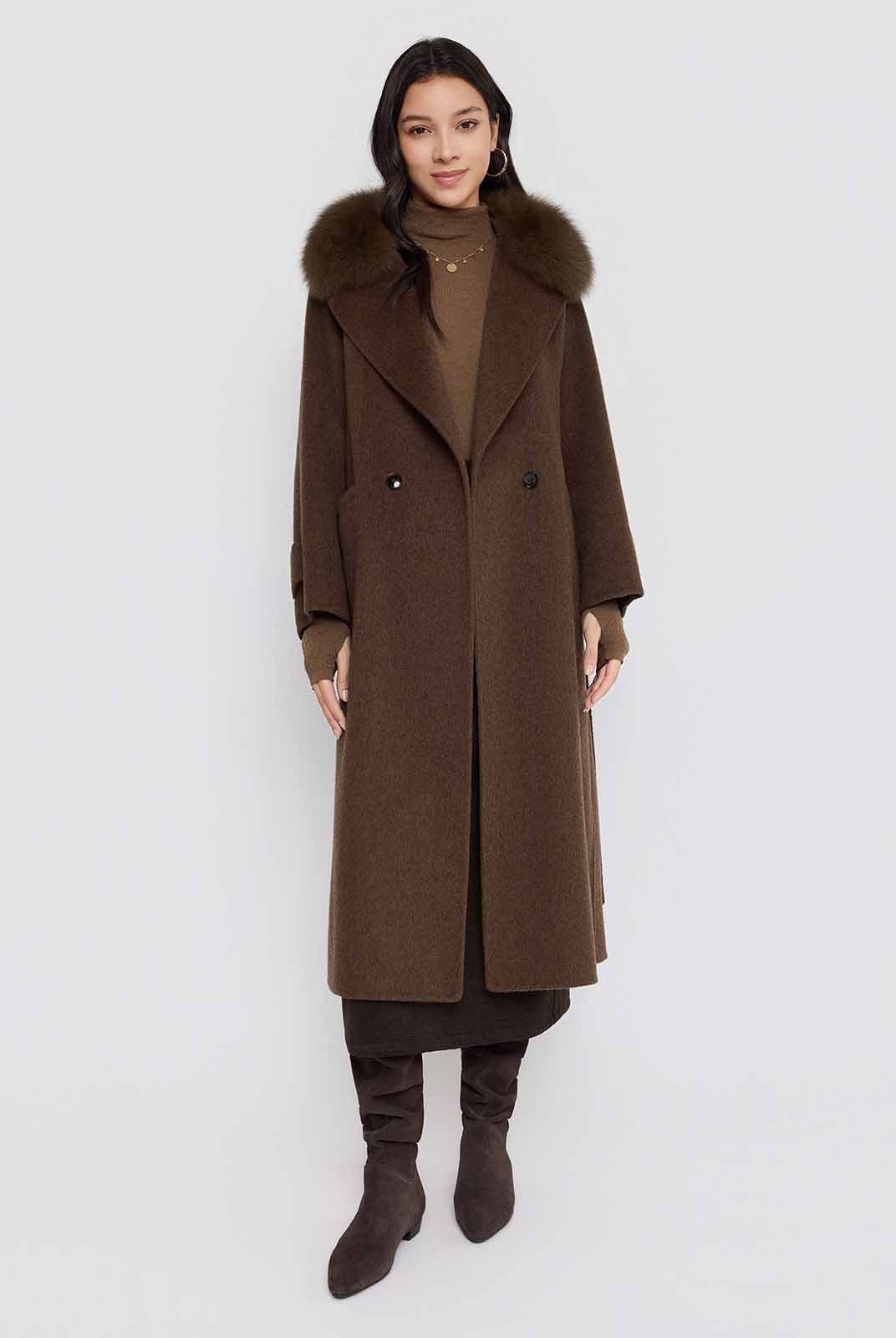 ASOBIO Wool Coat with Detachable Fox Fur Collar