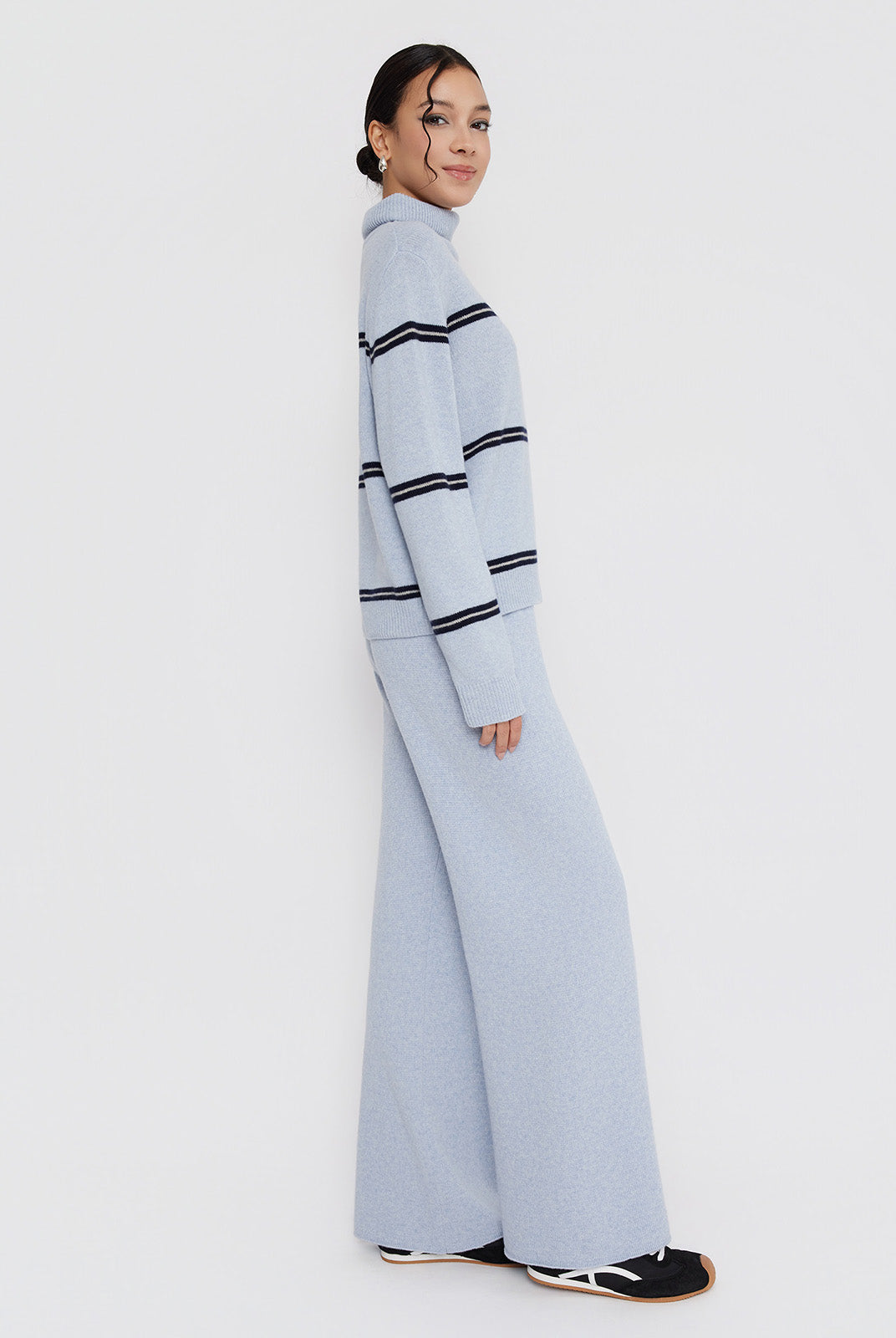 ASOBIO 100% Wool Striped Turtleneck Sweater