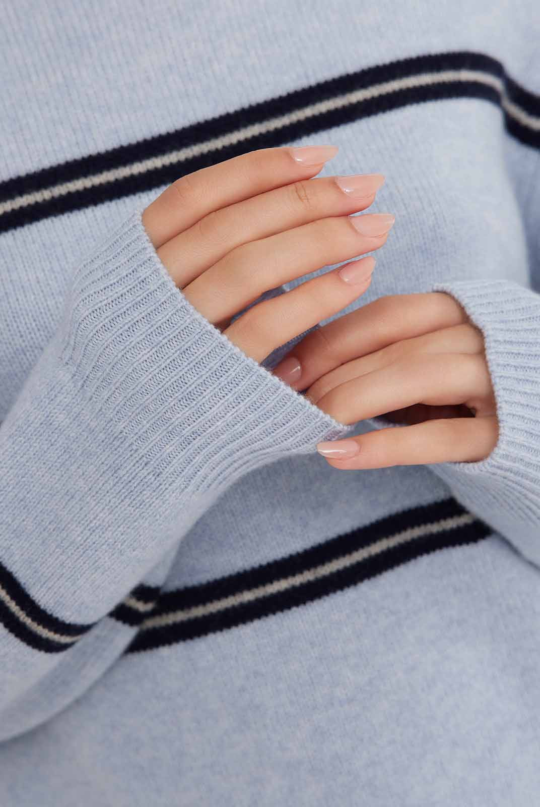 ASOBIO 100% Wool Striped Turtleneck Sweater