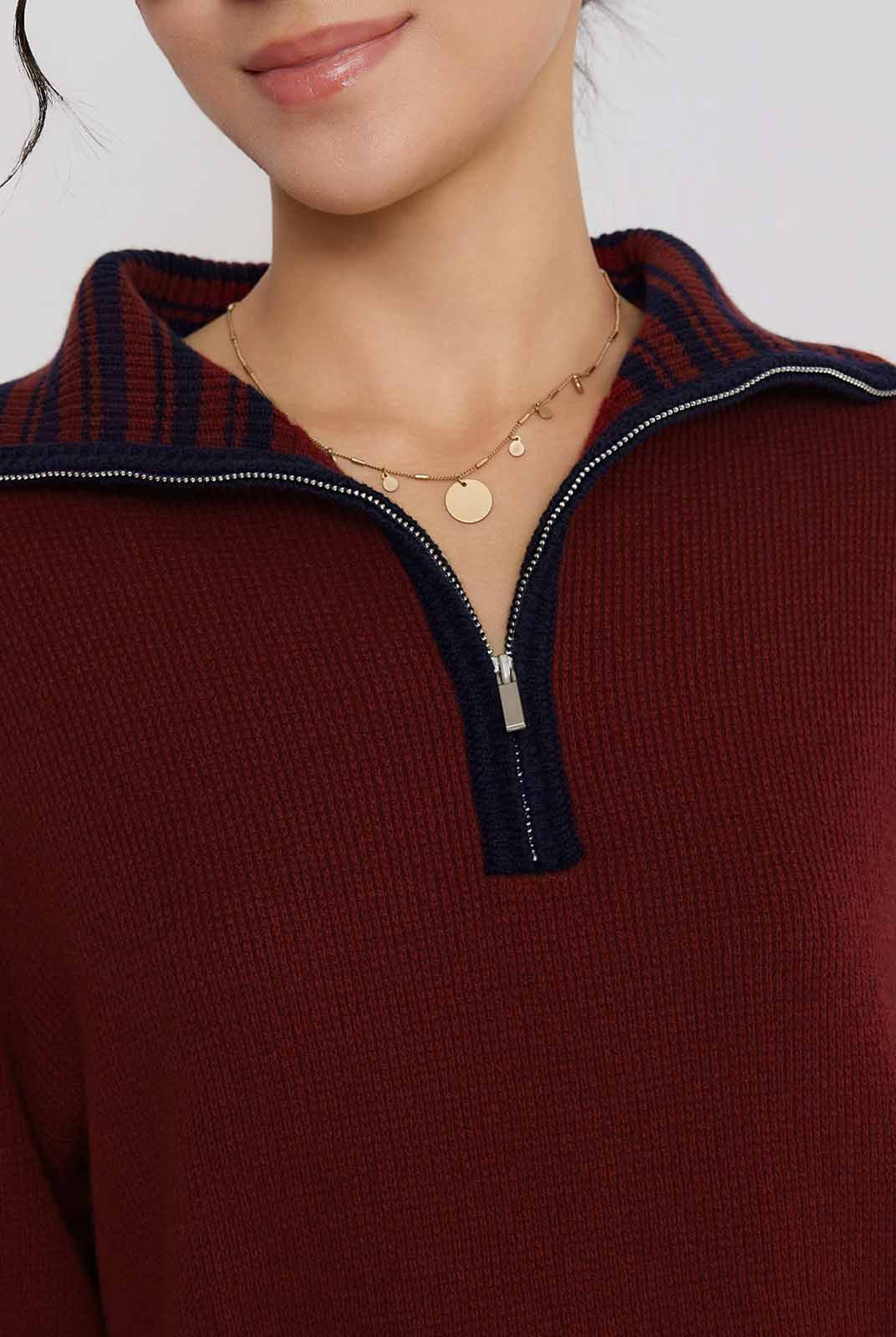 ASOBIO 100% Wool 1/2 Zip Mockneck Sweater