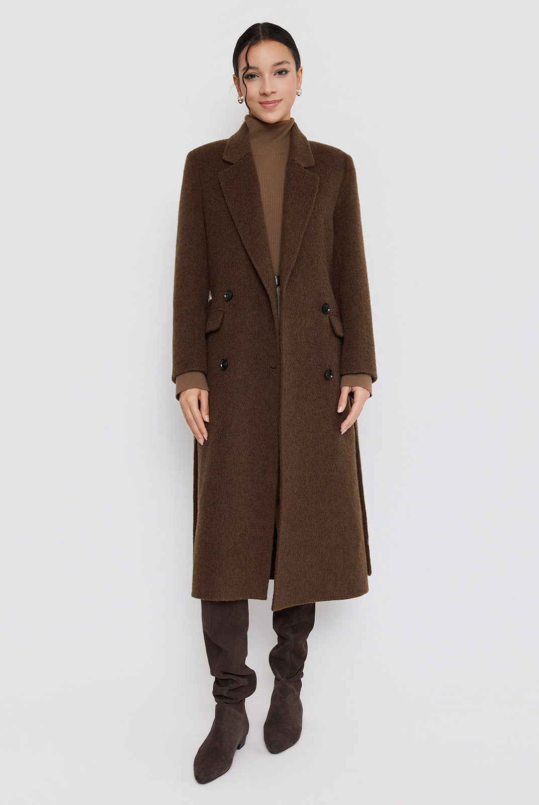 ASOBIO Relaxed Long Wool and Camel Hair Coat