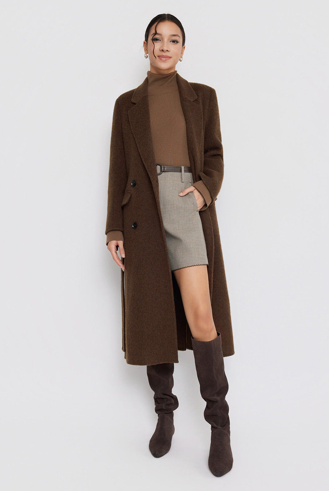 ASOBIO Relaxed Long Wool and Camel Hair Coat