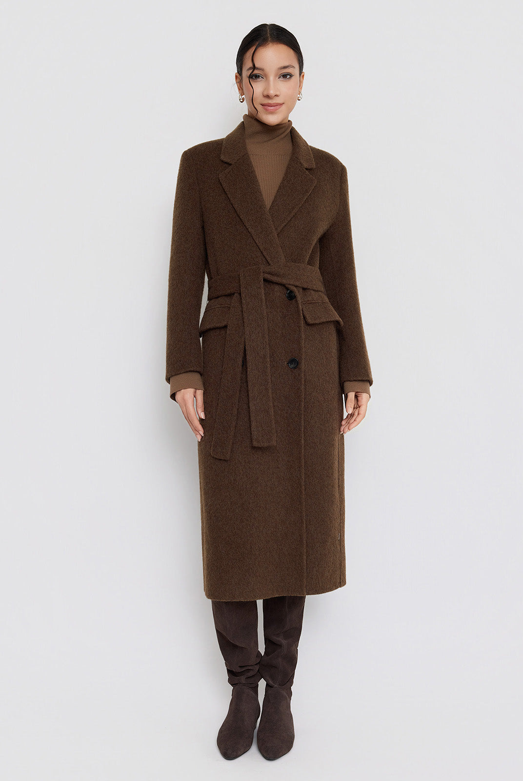 ASOBIO Relaxed Long Wool and Camel Hair Coat