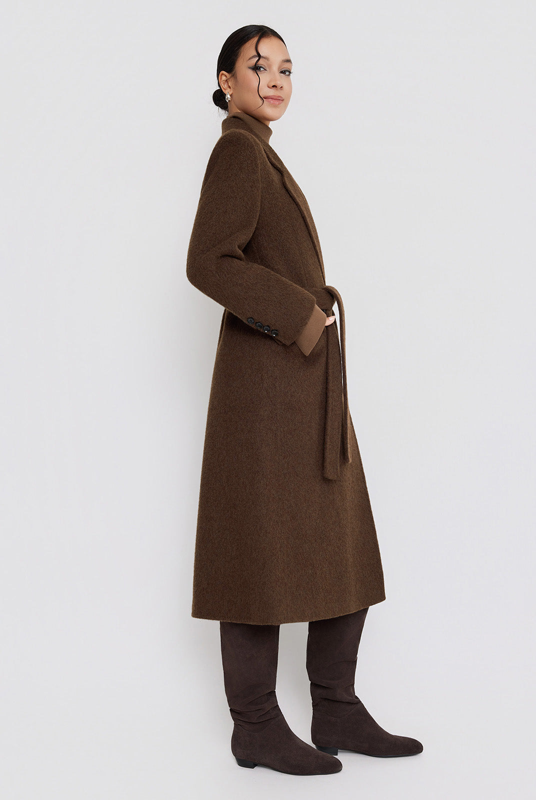 ASOBIO Relaxed Long Wool and Camel Hair Coat