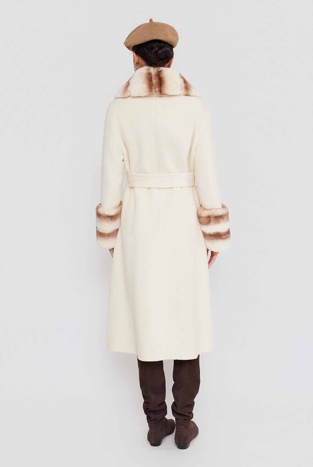ASOBIO Wool Coat with Rex Rabbit Fur Collar