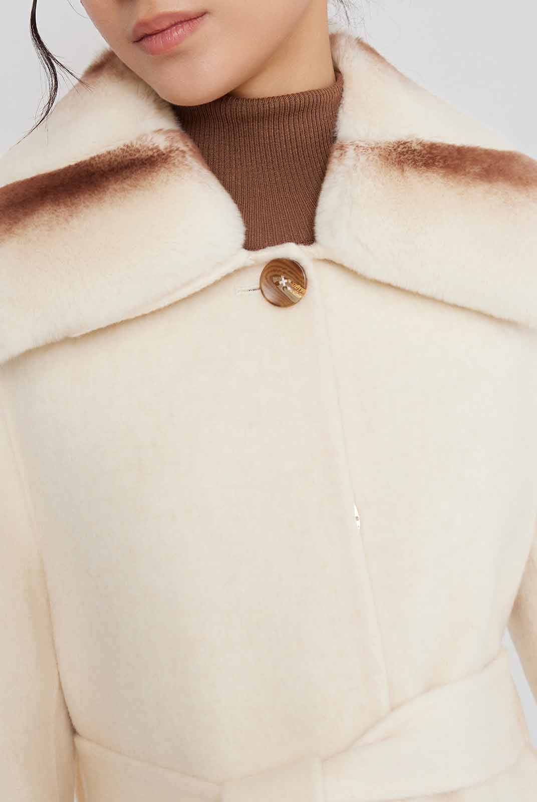 ASOBIO Wool Coat with Rex Rabbit Fur Collar