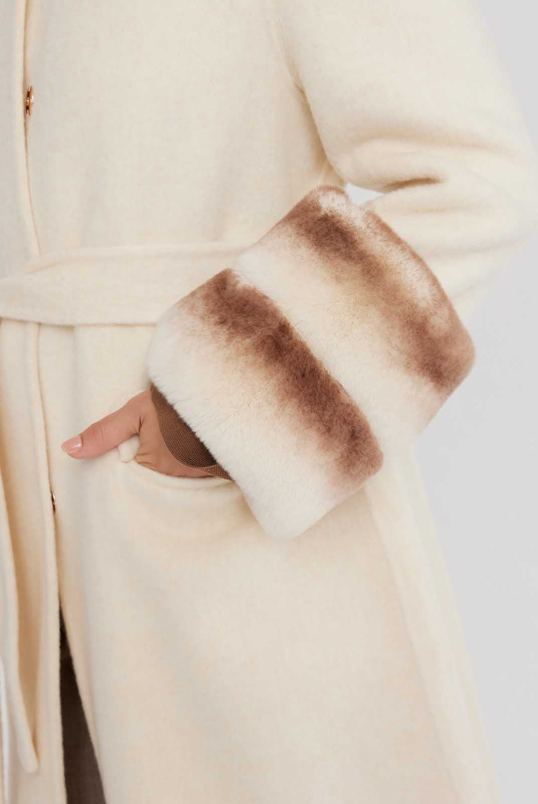 ASOBIO Wool Coat with Rex Rabbit Fur Collar