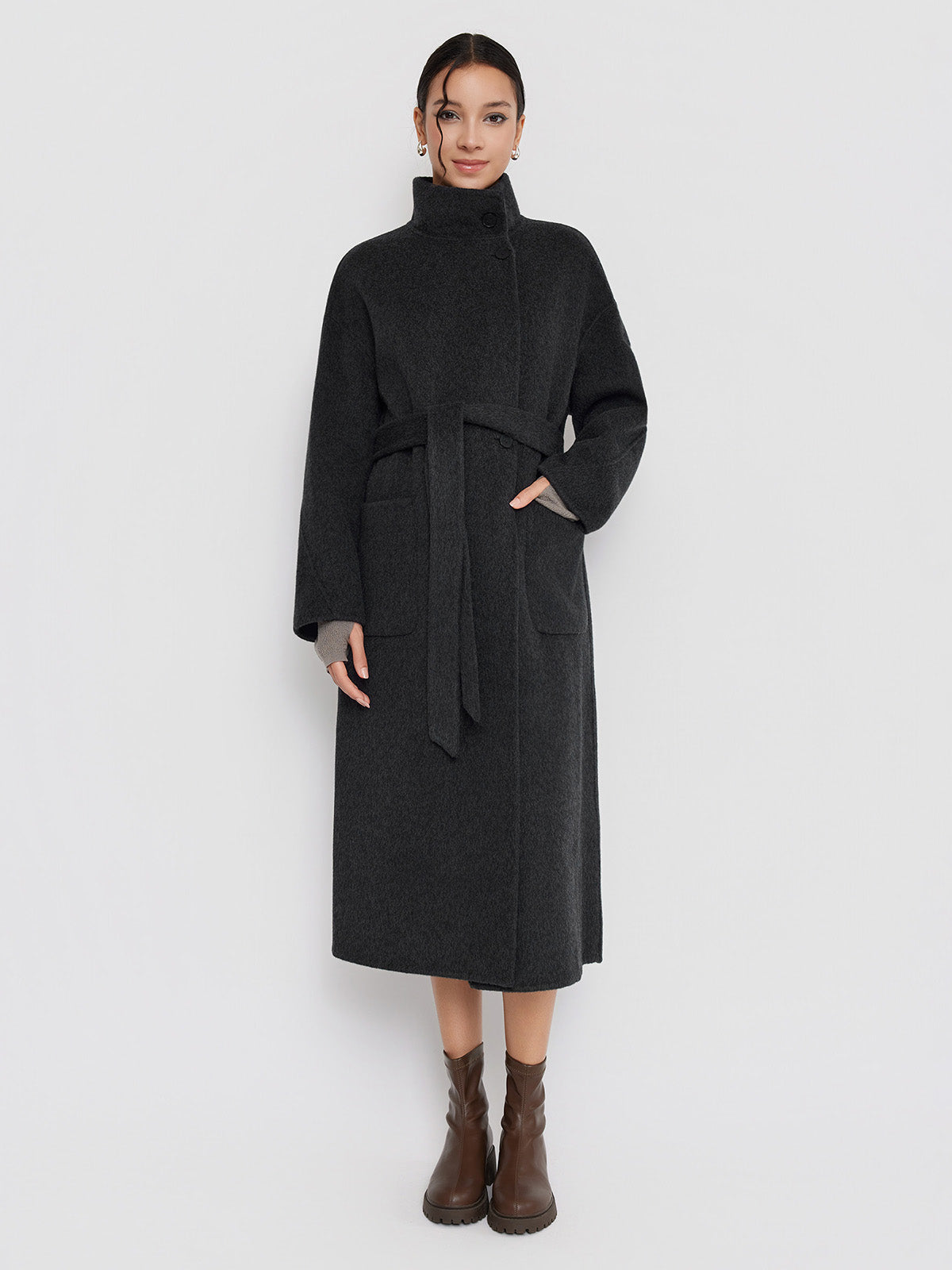 ASOBIO Minimal Long Wool-Alpaca Wrap Coat