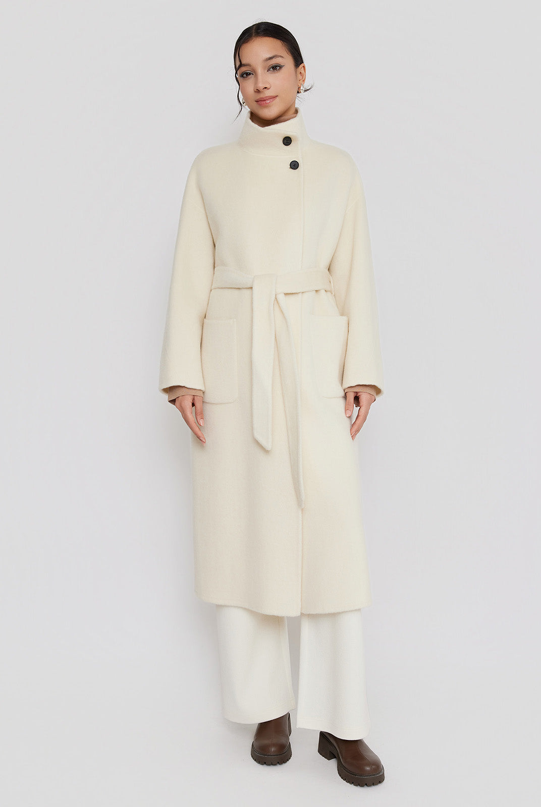 ASOBIO Minimal Long Wool-Alpaca Wrap Coat