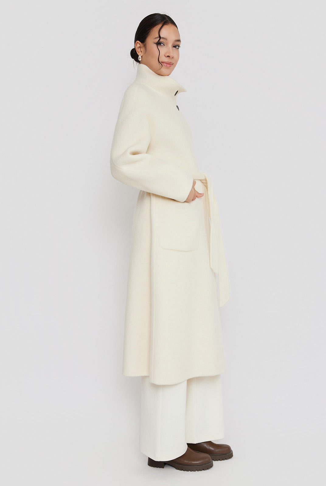 ASOBIO Minimal Long Wool-Alpaca Wrap Coat