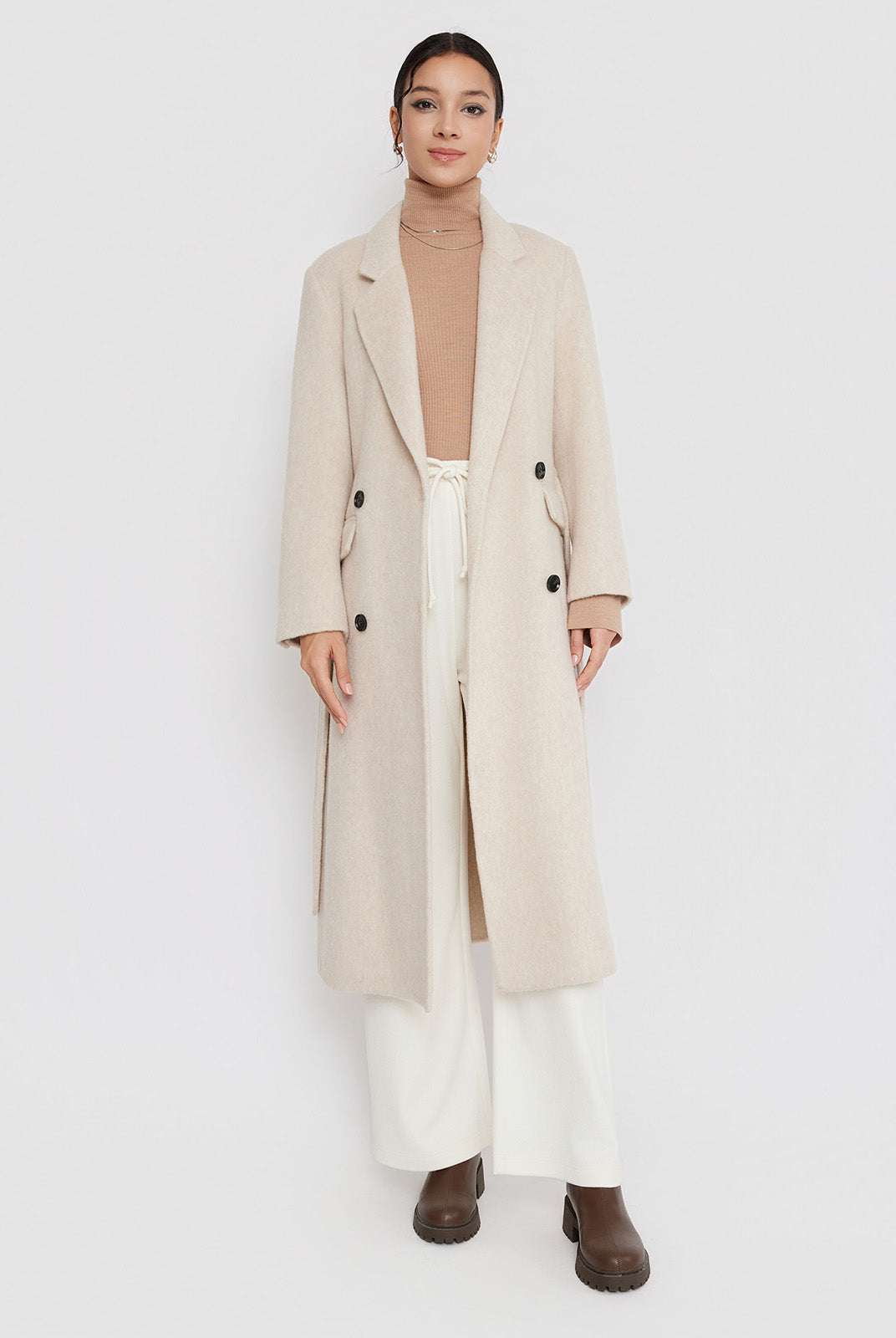 ASOBIO Relaxed Long Wool and Camel Hair Coat
