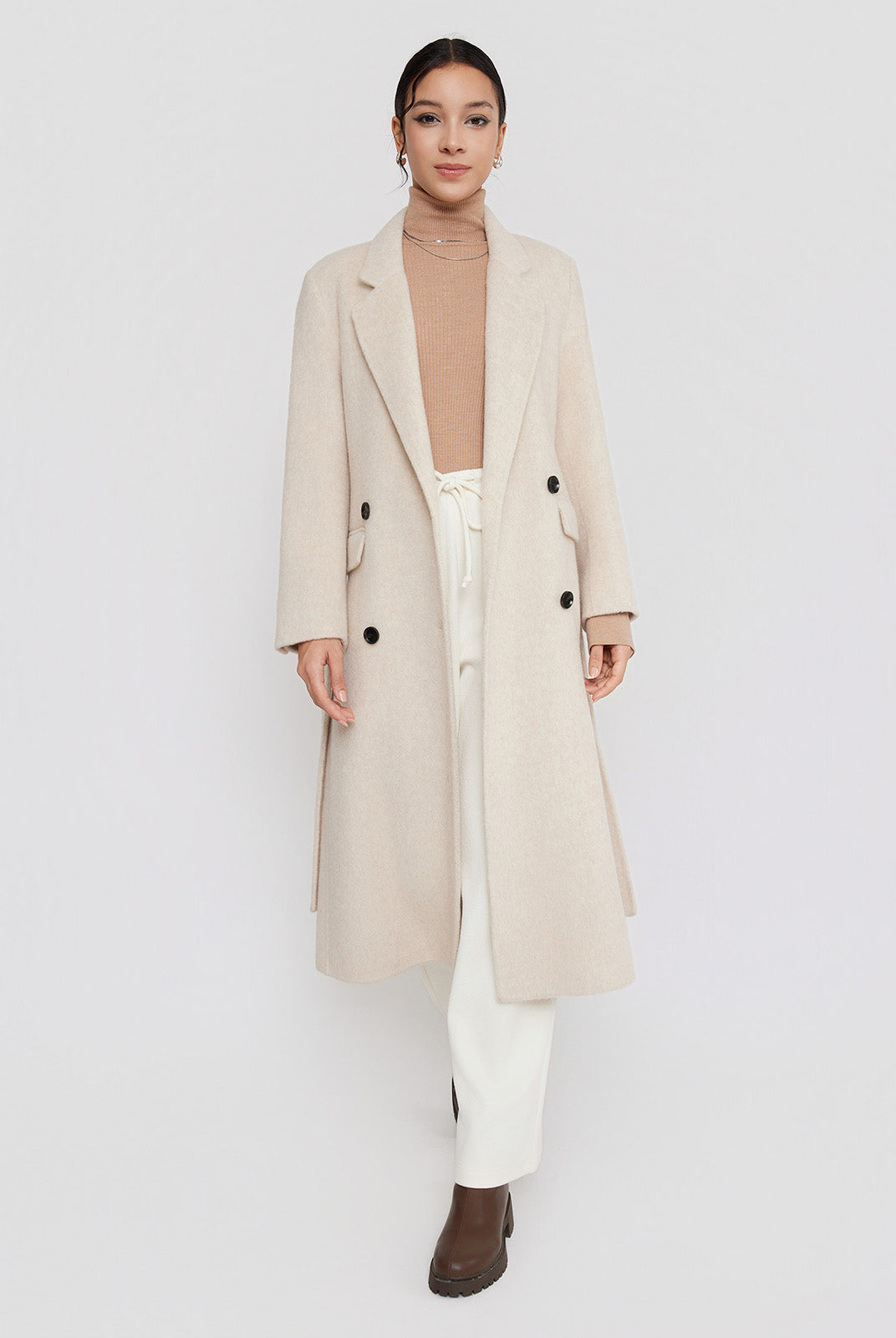 ASOBIO Relaxed Long Wool and Camel Hair Coat