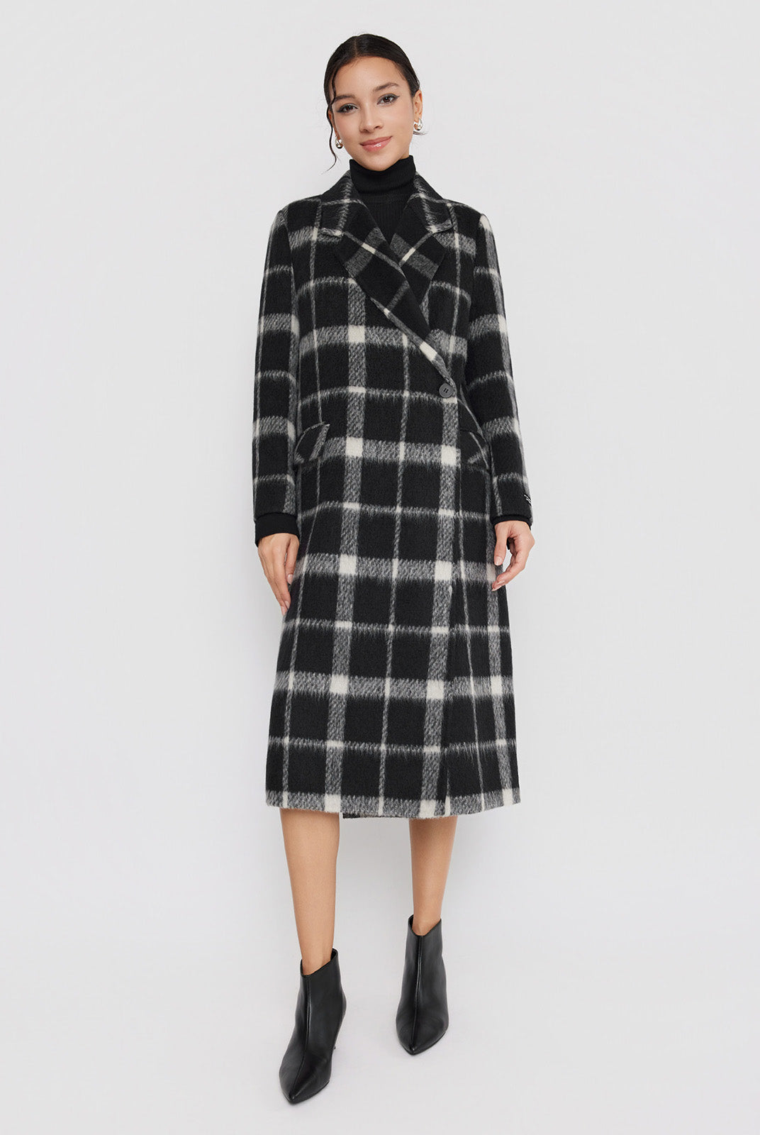 ASOBIO Double-Faced Long Wool-Alpaca Check Coat