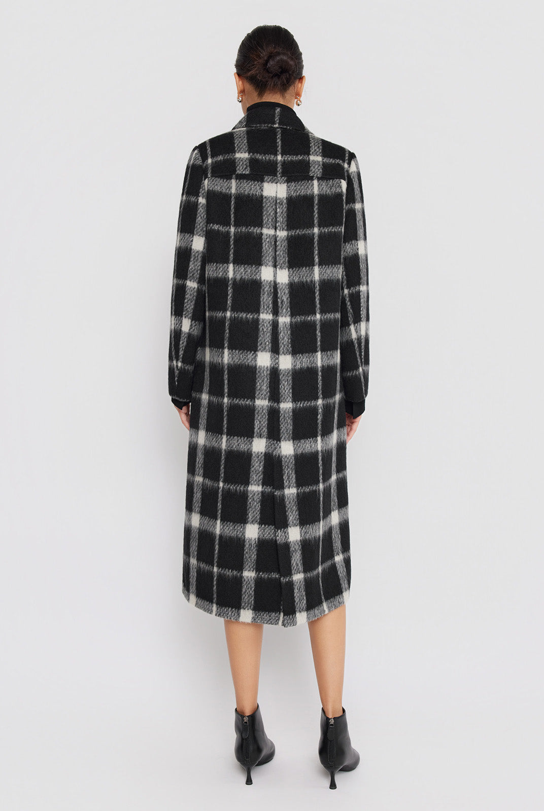 ASOBIO Double-Faced Long Wool-Alpaca Check Coat