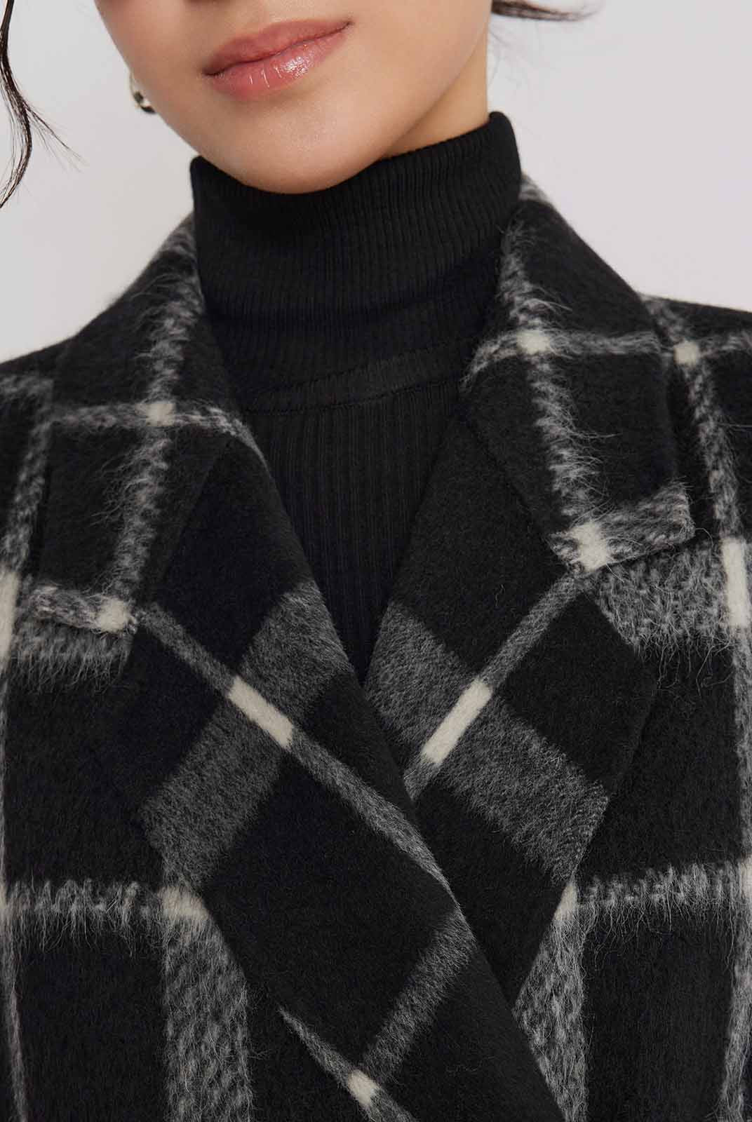 ASOBIO Double-Faced Long Wool-Alpaca Check Coat