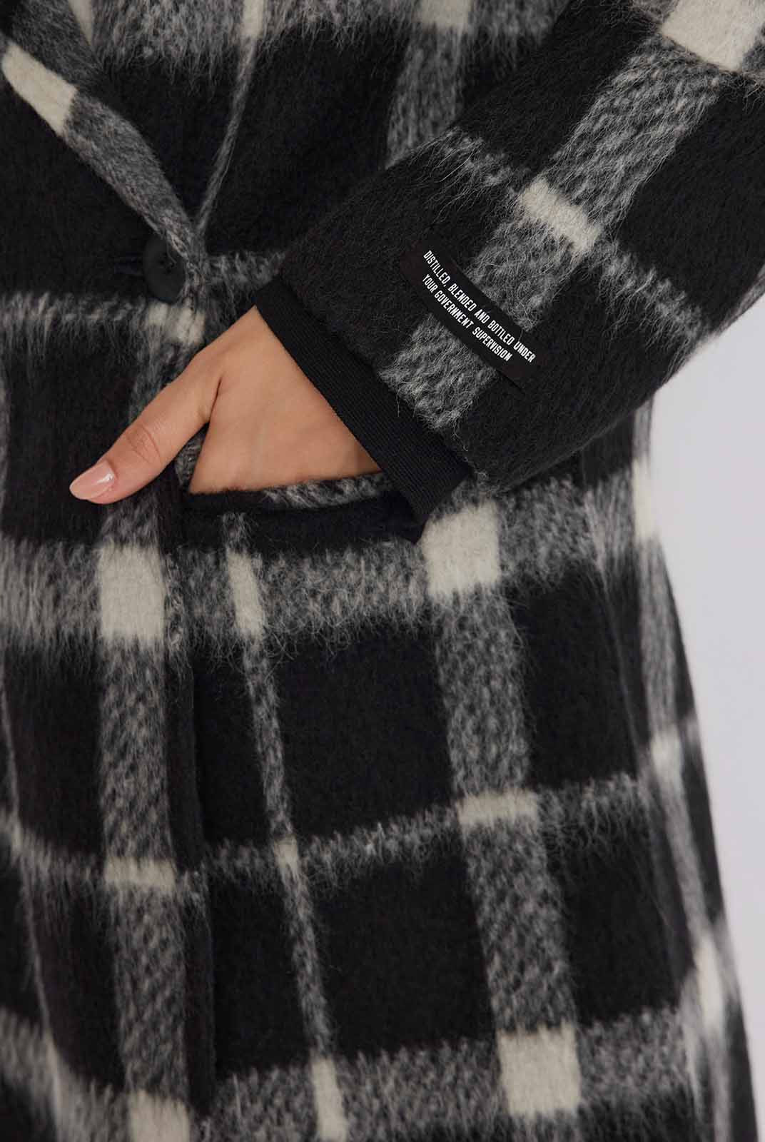 ASOBIO Double-Faced Long Wool-Alpaca Check Coat