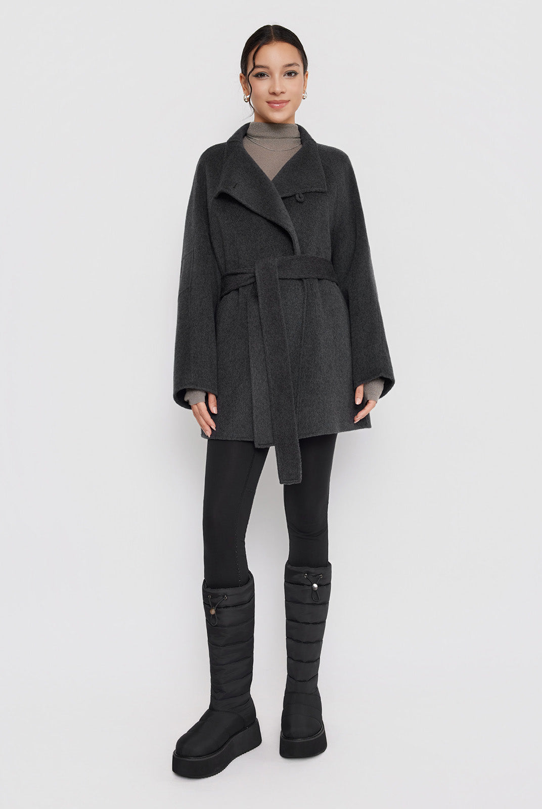 ASOBIO Double-Faced Stand Collar Wrap Coat