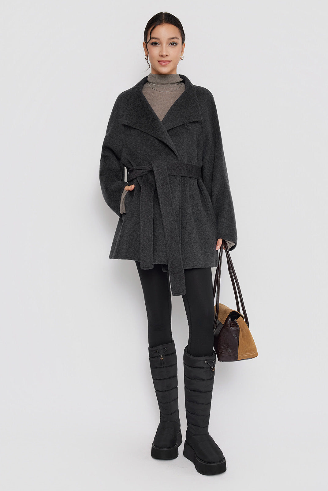 ASOBIO Double-Faced Stand Collar Wrap Coat