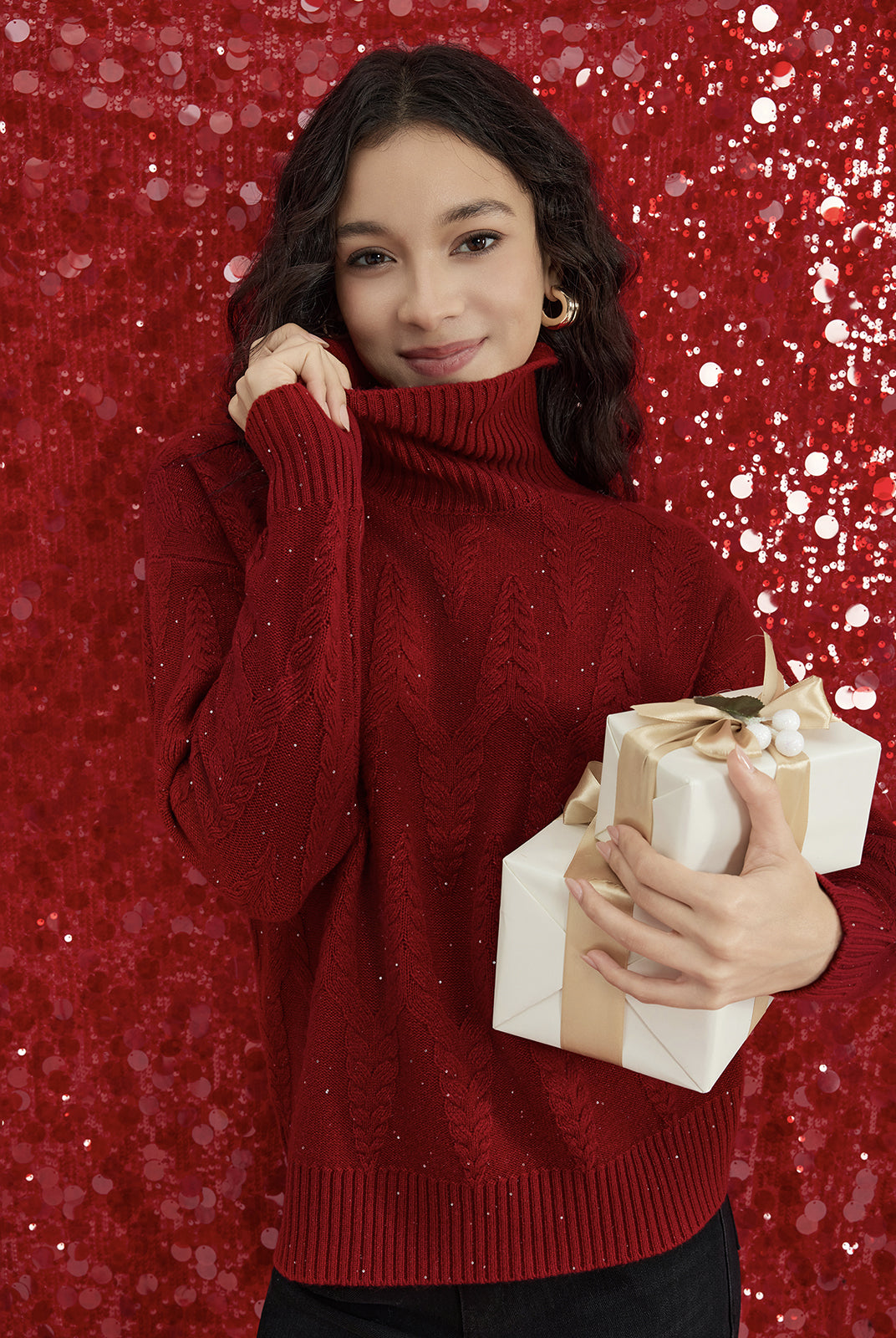 ASOBIO 100% Wool Turtleneck Pullover Sweater