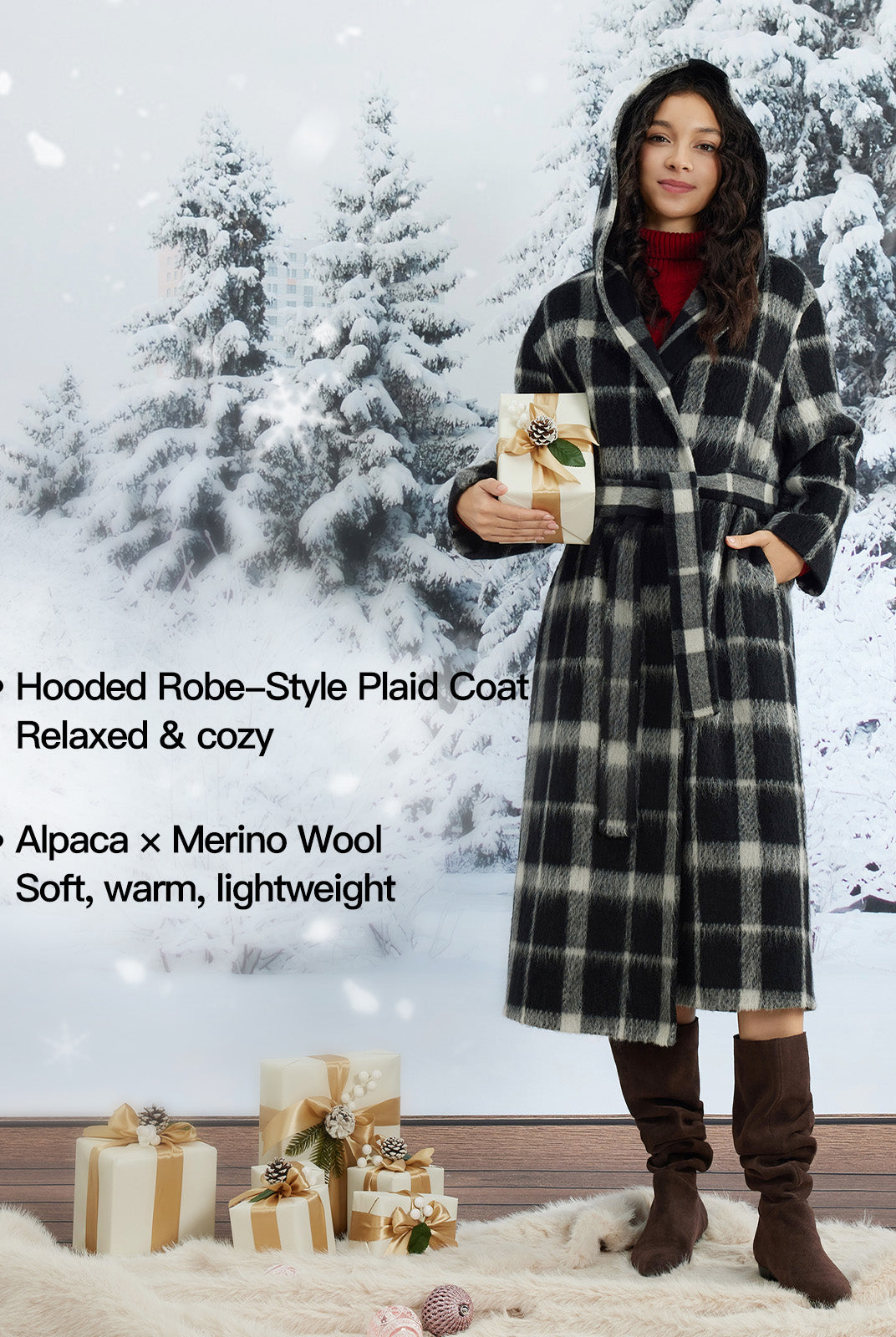 ASOBIO Double-Faced Long Wool-Alpaca Hooded Coat