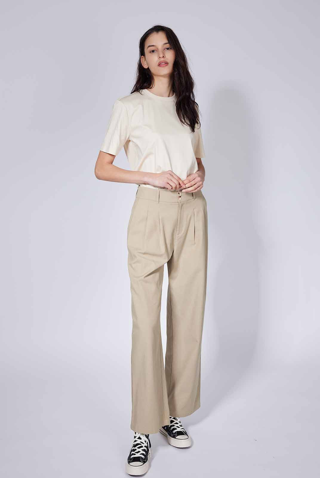 High-Waist Wide-Leg Casual Trousers