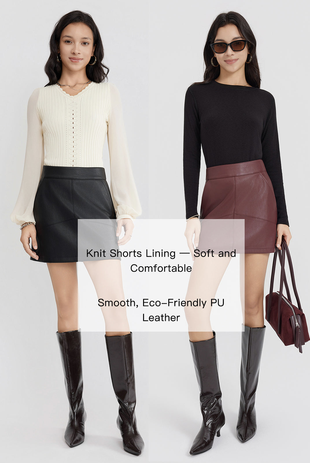 ASOBIO PU Mini Skirt with knit lining short