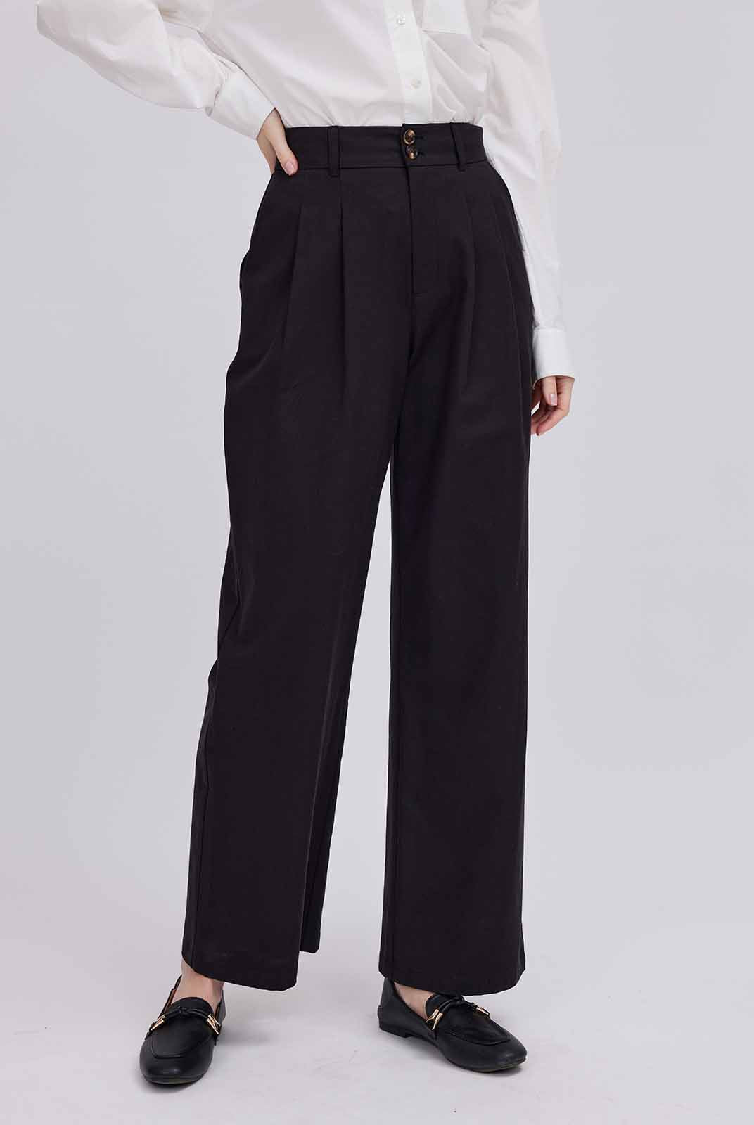 High-Waist Wide-Leg Casual Trousers