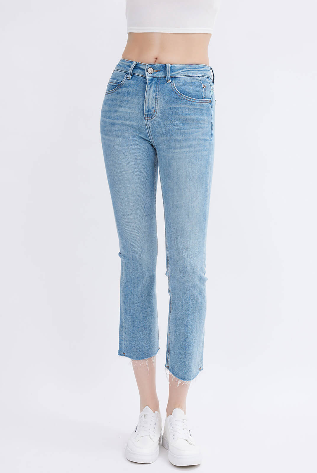 Midi Waist Flare Leg Jean Pants