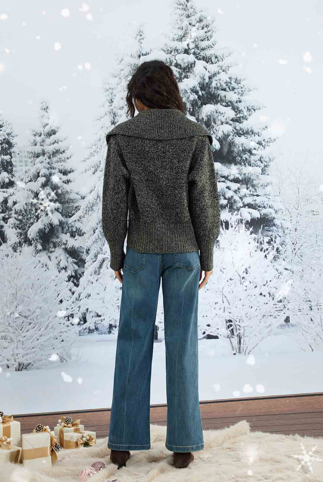 ASOBIO 100% Wool Zip-Up Cardigan