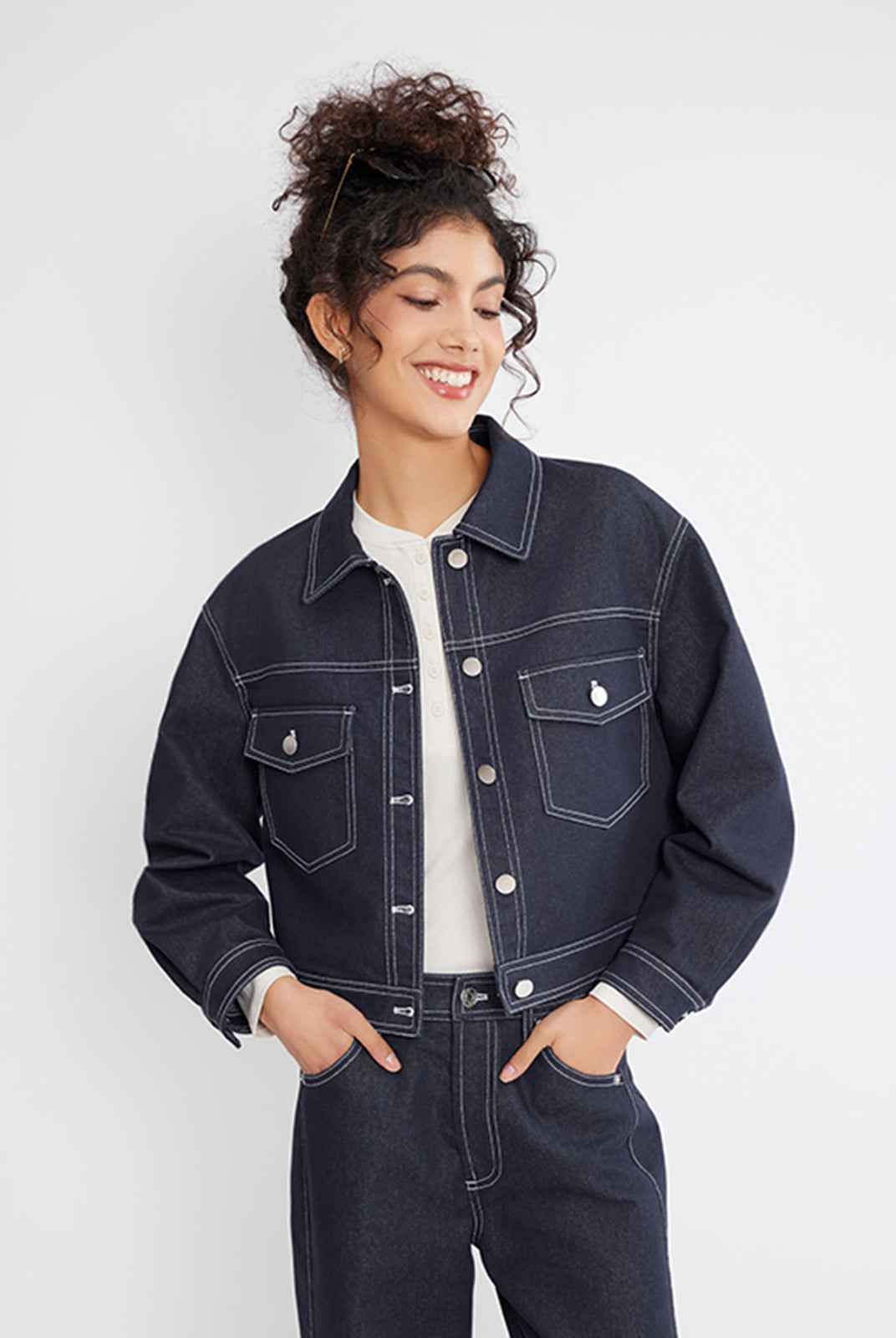 ASOBIO Crop Denim Trucker Jacket