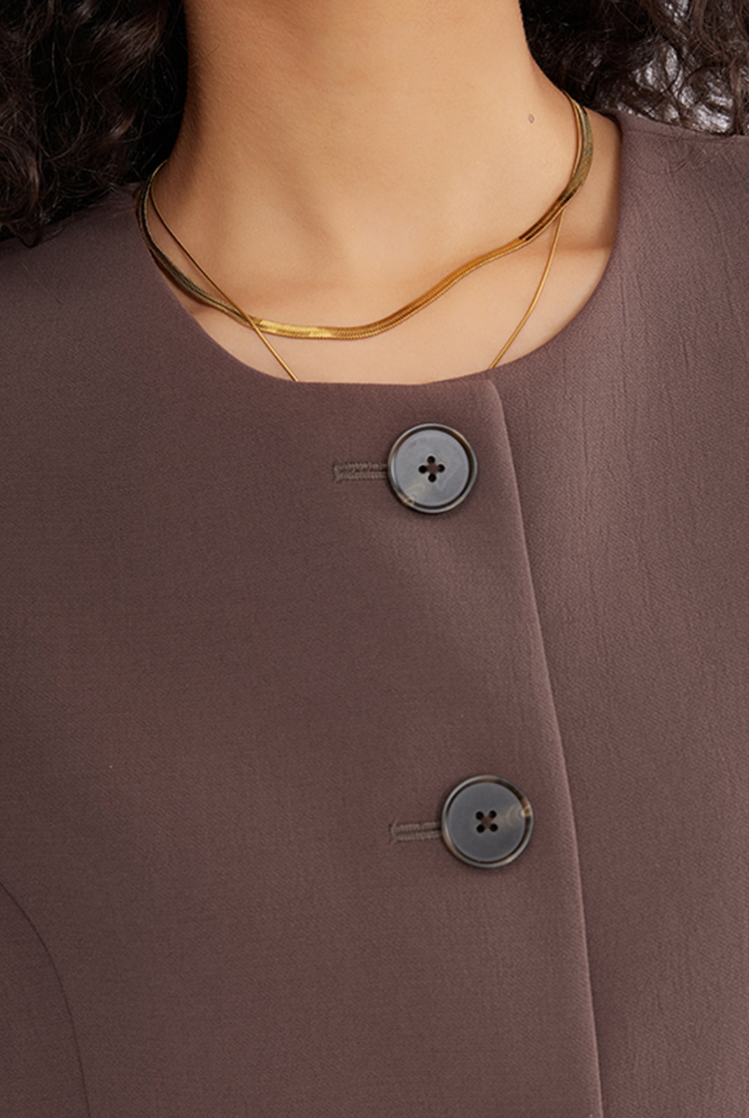 ASOBIO Tailored Round Neck Button-Up Blazer