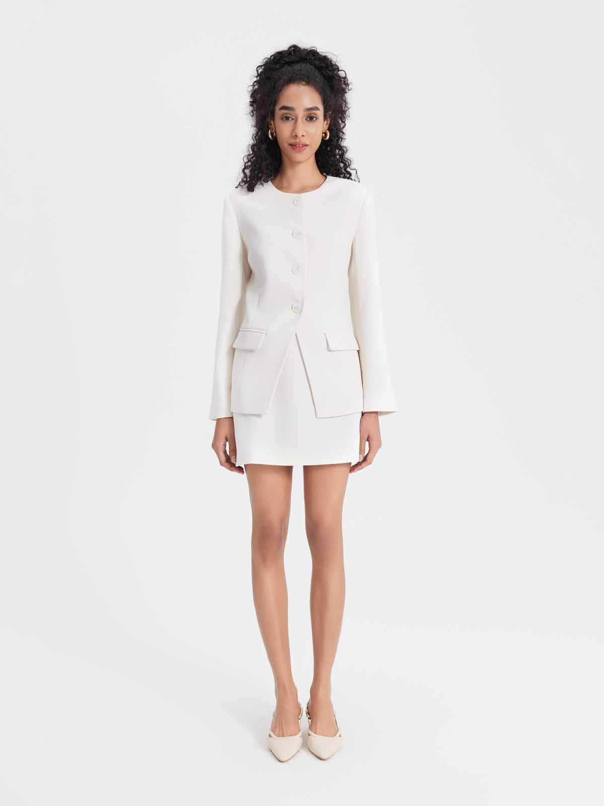 ASOBIO Tailored Round Neck Button-Up Blazer
