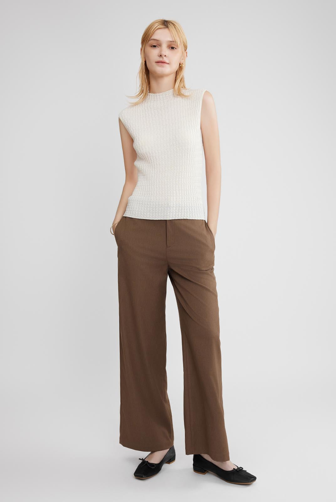 ASOBIO 100% Wool Textured Mockneck Top