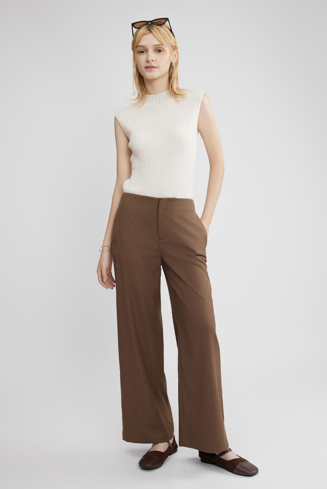 ASOBIO 100% Wool Textured Mockneck Top