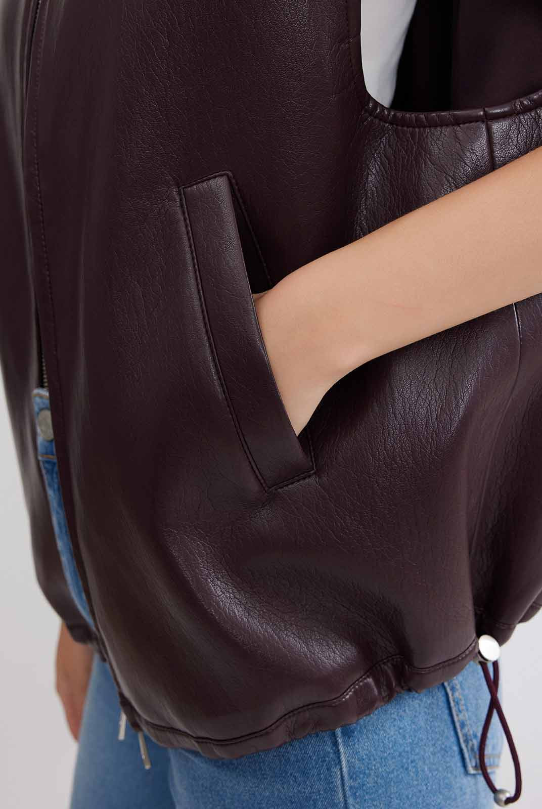 ASOBIO Faux Leather Collared Vest