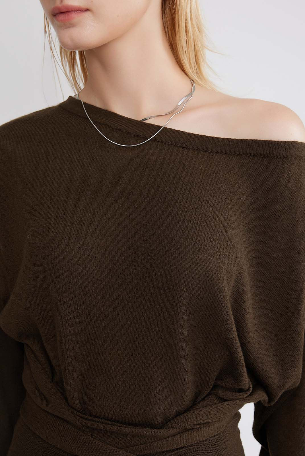 ASOBIO Wool Blend Wide Neck Knit Top