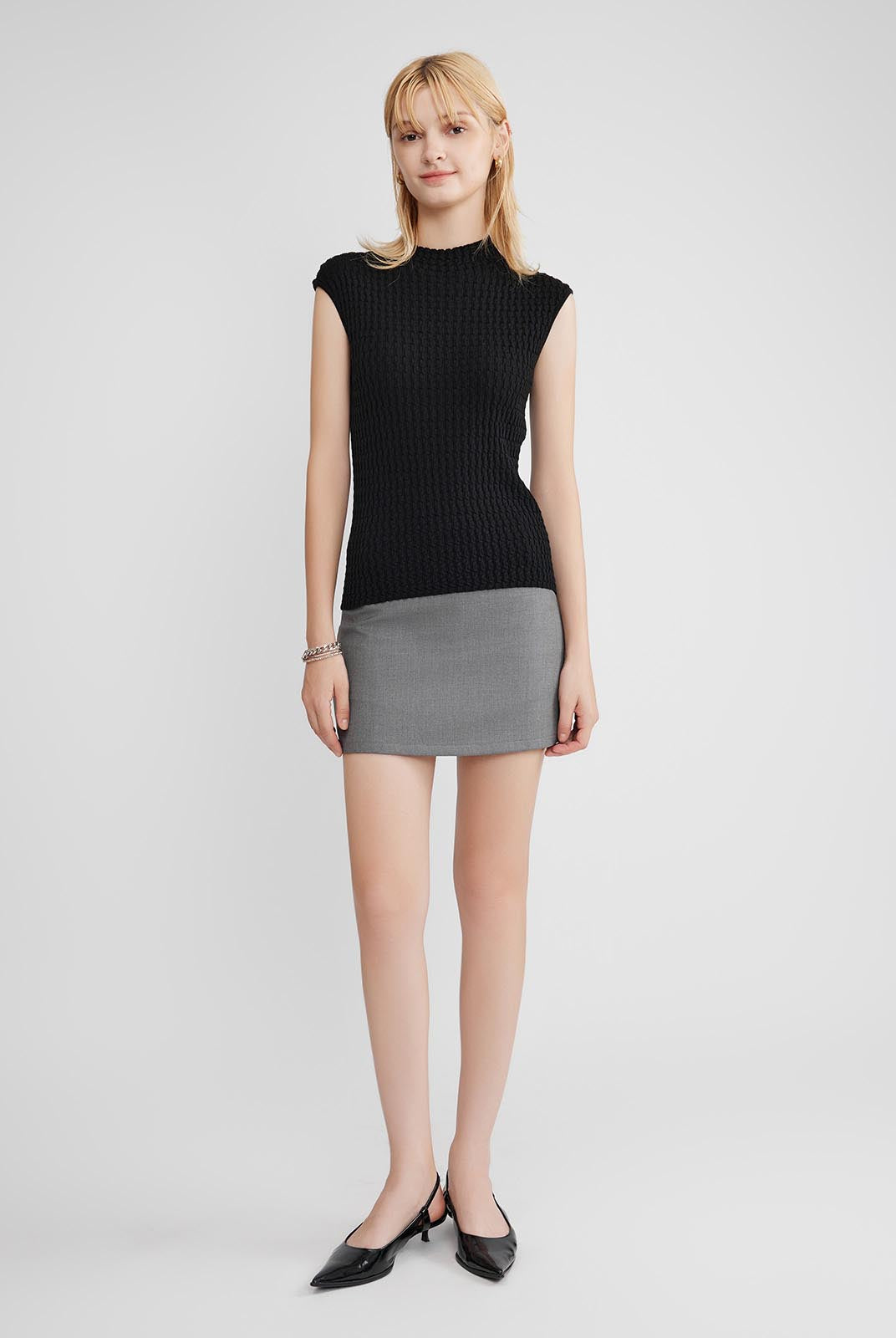 ASOBIO 100% Wool Textured Mockneck Top