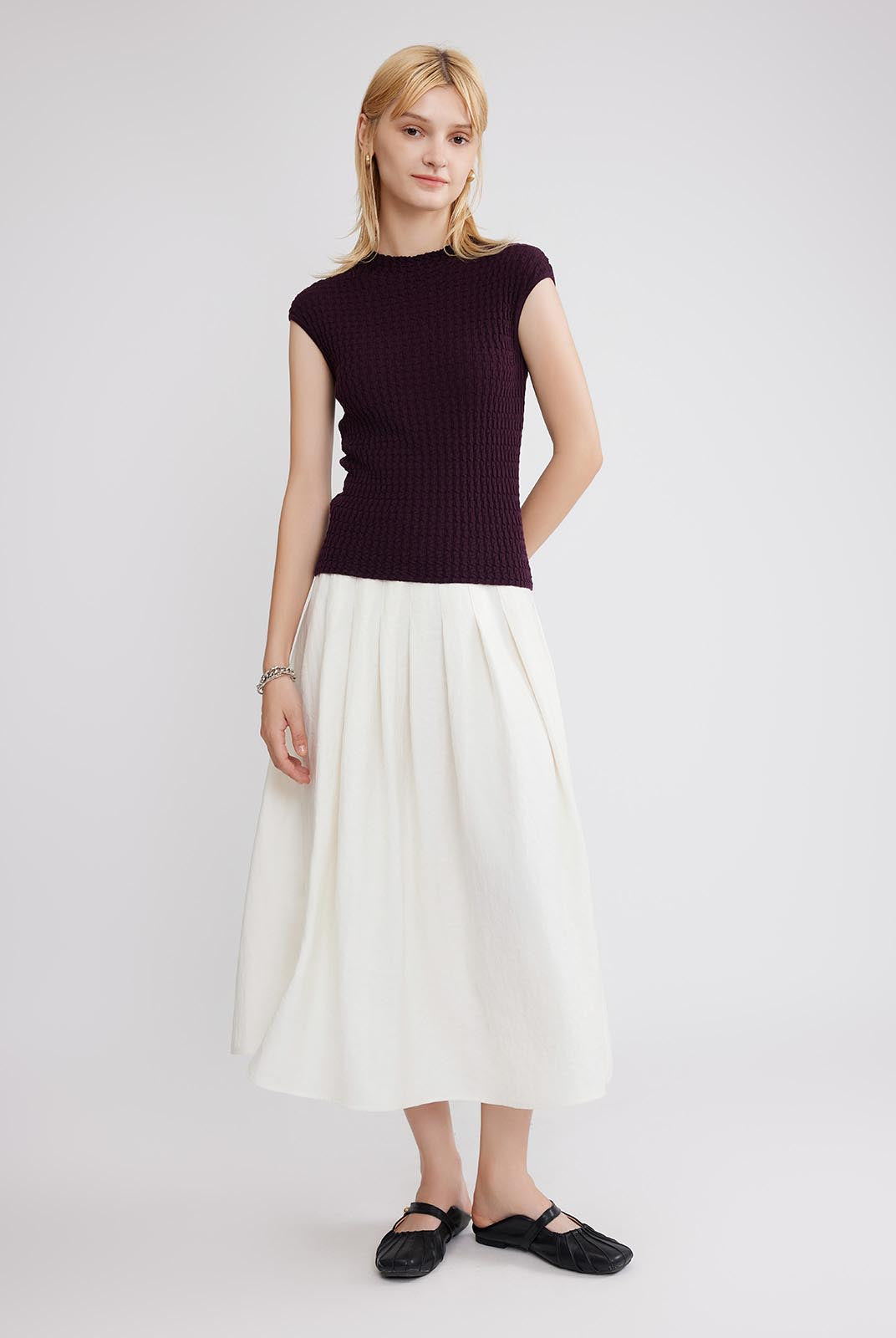 ASOBIO 100% Wool Textured Mockneck Top