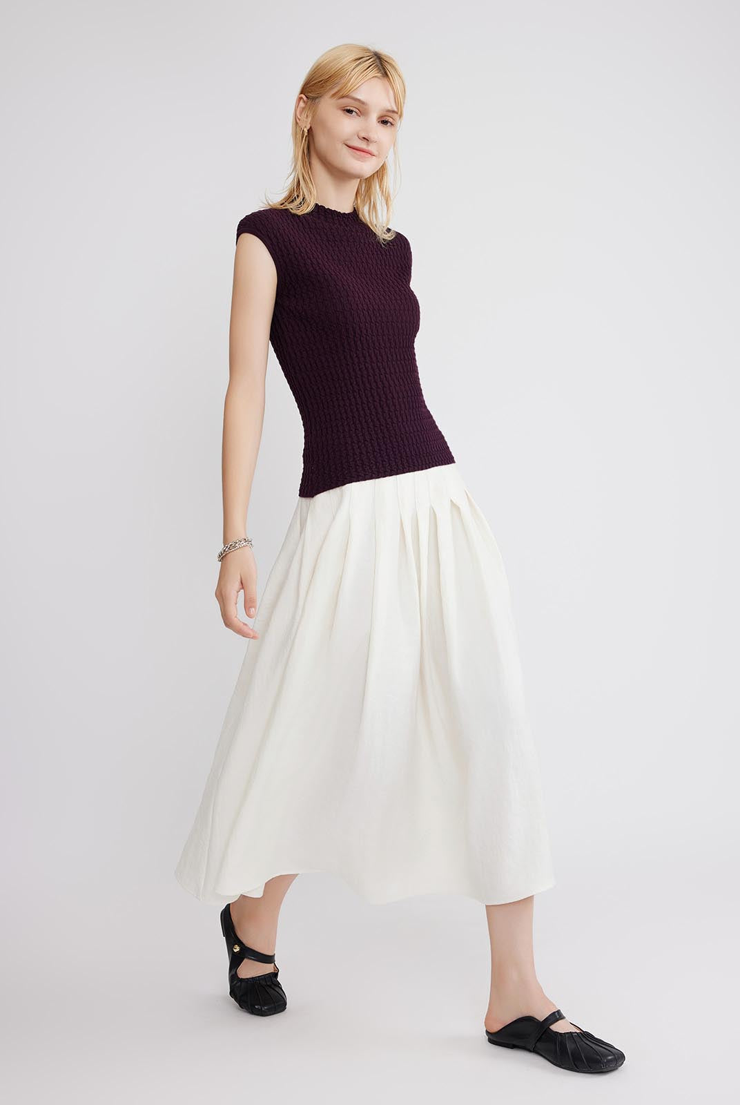 ASOBIO 100% Wool Textured Mockneck Top